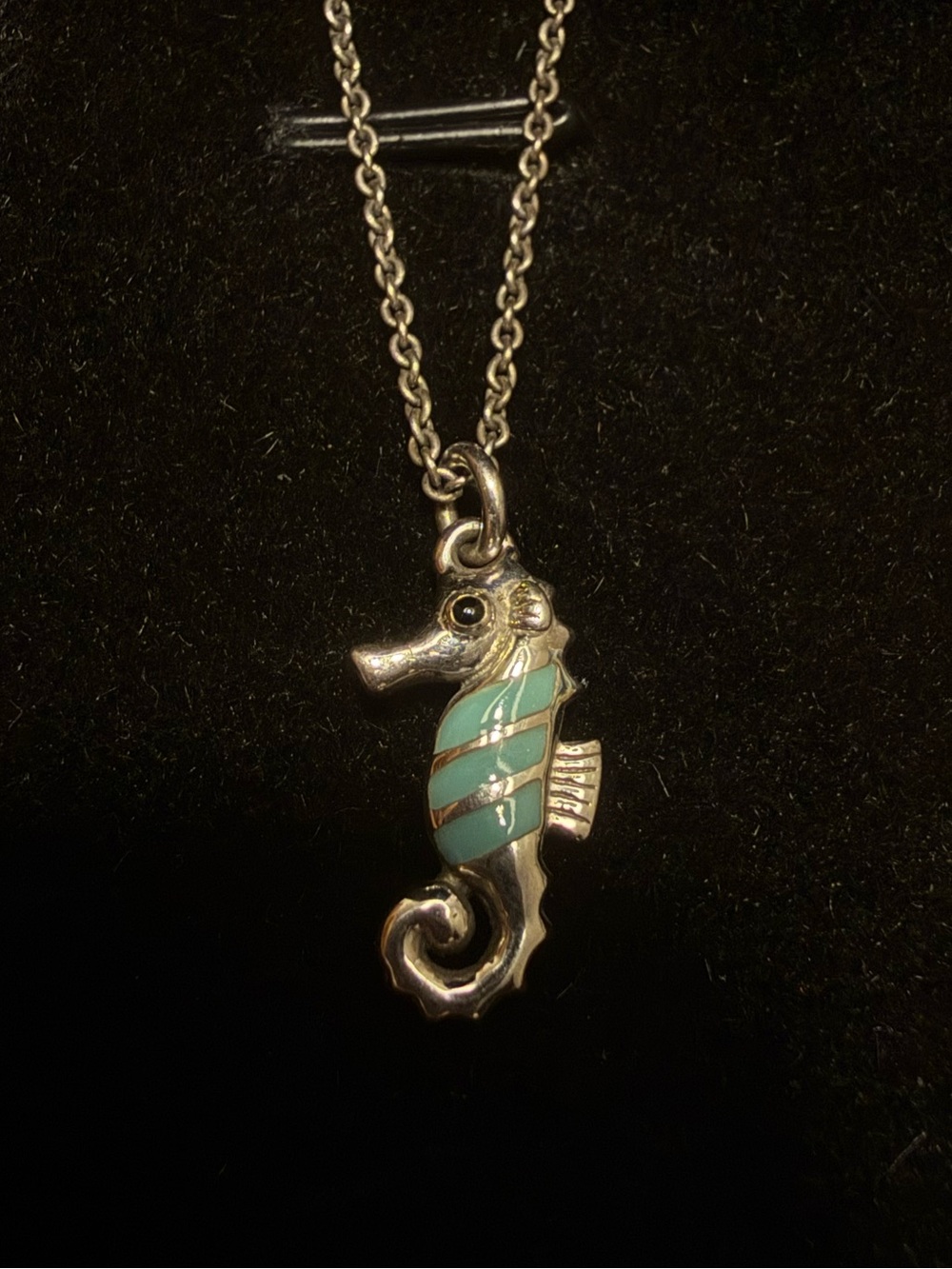 Kabana SS Seahorse Pendant Necklace with Turquoise Enamel Accent